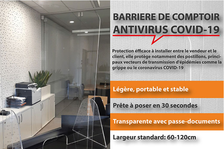 Barrière de comptoir en plexiglass protection antivirus 2020